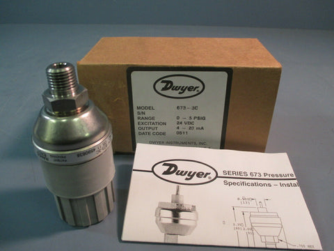 Dwyer 673 Series Pressure Transmitter 0-5 PSIG 24 VDC 673-3C