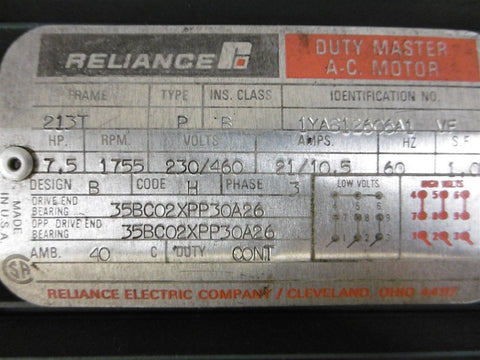 Reliance AC Motor 213T 230/460V 60Hz 1755RPM 3 PH Dual Shaft Motor 1-3/8” Shaft