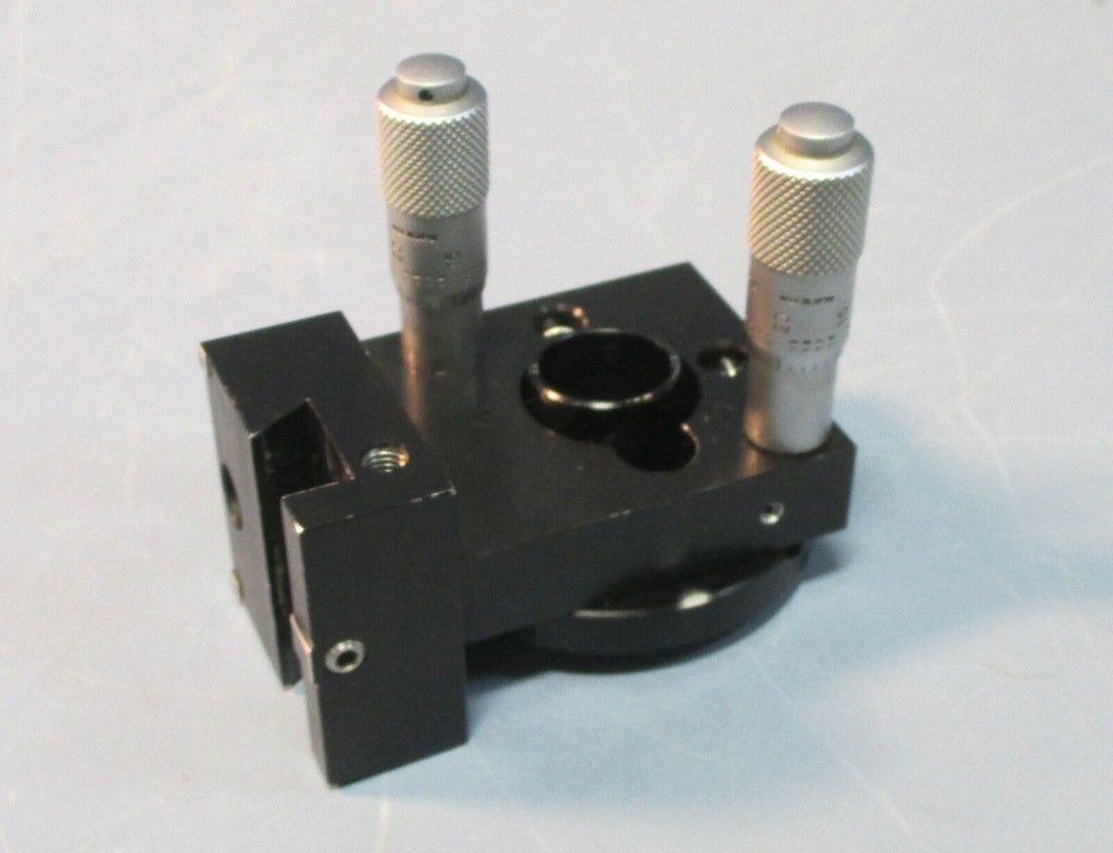 Mounted Optical Mirror w/ Two Mitutoyo Micrometers & Bearing/Spring Pivot Used