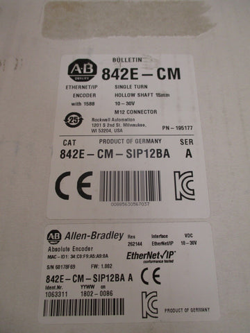 Allen Bradley EtherNet/IP Absolute Encoder FW: 1.002 Series A 842E-CM-SIP12BA