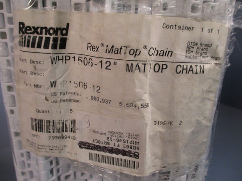 REXNORD MatTop Chain White -12" Wide 5FT WHP1506-12"