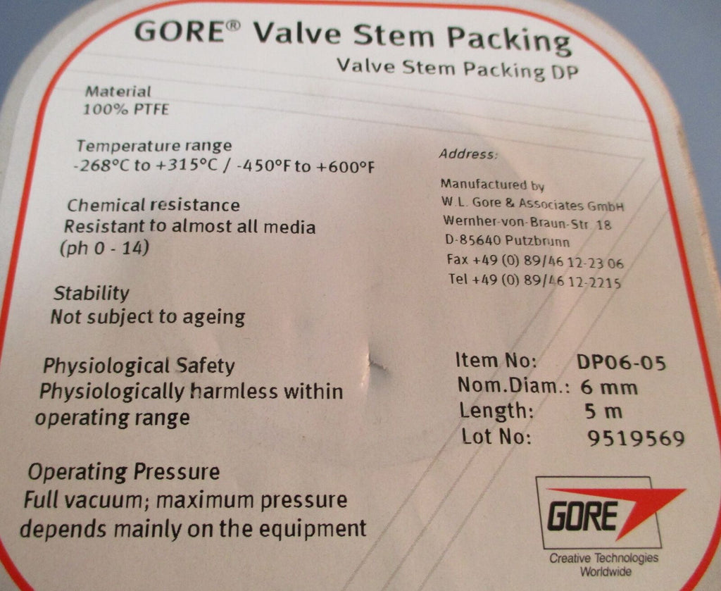 Gore Valve Stem Packing DP0605 NEW IN BOX eTech Surplus