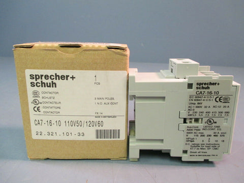 Sprecher & Schuh Contactor CA7-16-10-120 16 AMP 3 Pole 110V50/ 120V60