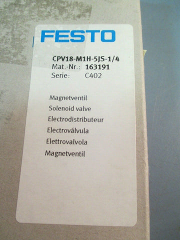 Festo 163191 Solenoid Valve CPV18-M1H-5JS-1/4 Coil MSEB-3-24V Ser C402