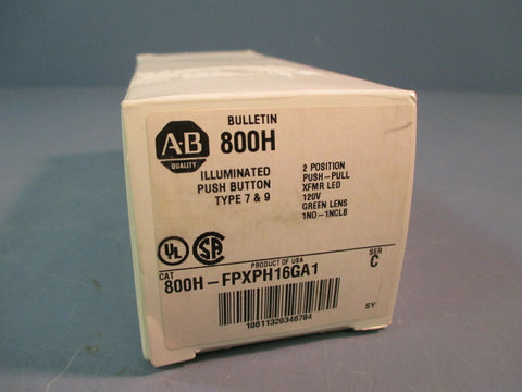 ALLEN-BRADLEY ILLUMINATED PUSH BUTTON 800H-FPXPH16GA1 TYPE 7&9 2 POSITION SER. C