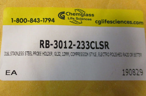 Chemglass RB-3012-233CLSR 316L Stainless Probe Holder GL32, 12mm Compression