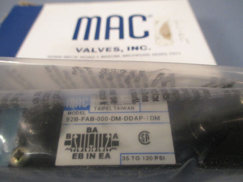 Mac Valves, Inc Pneumatic Solenoid Valve 92B-FAB-000-DM-DDAP-1DM w/DM3A-DDAP-1DM