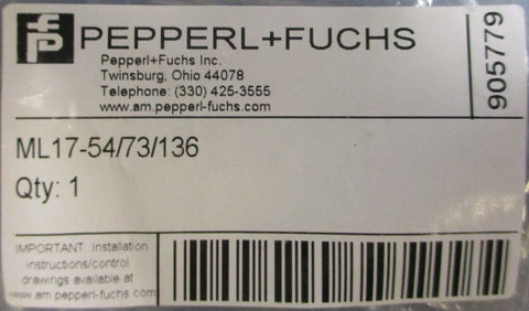 Pepperl Fuchs ML17-54/73/136 Photoelectric Sensor 10-30VDC 100mA Max 905779