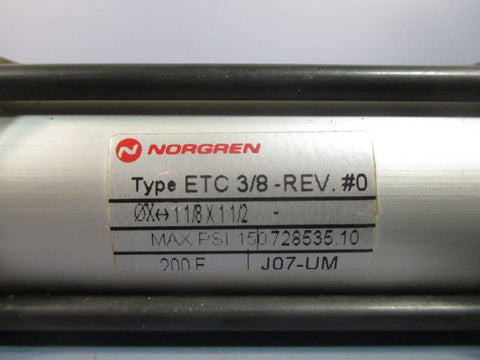 NORGREN PNEUMATIC CYLINDER 1 1/8 x 1 1/2 150 PSI MAX TYPE ETC 3/8-REV #0
