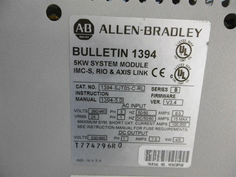 Parts / Repair Allen Bradley 1394-SJT05-C-RL SKW SKW System Module IMC-S RIO