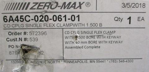 Zero Max 6A45C-020-061-01 CD Coupling Single Flex Clamp 1-1/2" Bore 4-1/2" OD