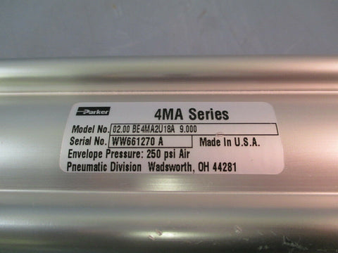 Parker 4MA Series 02.00 BE4MA2U18A 9.000 Pneumatic Air Cylinder 250 PSI Air