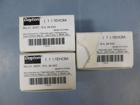 NIB Lot of 3 Dayton 1EHC8A SPDT Relay 15a 24VAC