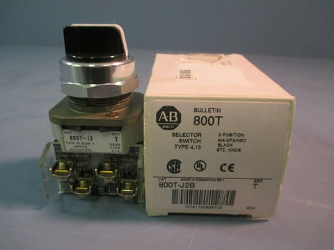 ALLEN BRADLEY SELECTOR SWITCH 3 POSITION MAINTAINED TYPE 4, 13 SER. T 800T-J2B