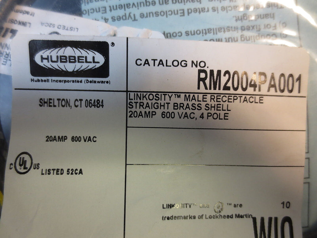 Hubbell Linkosity RM2004PA001 Male Receptacle 20A 600 VAC 4 Pole New