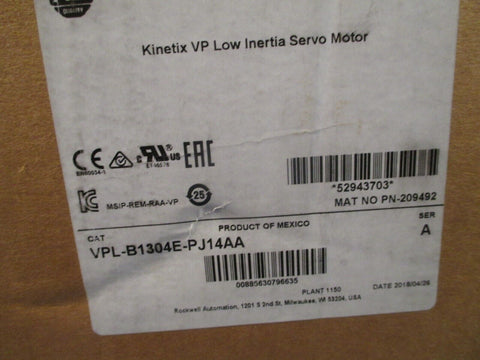 Allen-Bradley Kinetix VP Low Inertia Servo Motor Ser. A VPL-B1304E-PJ14AA