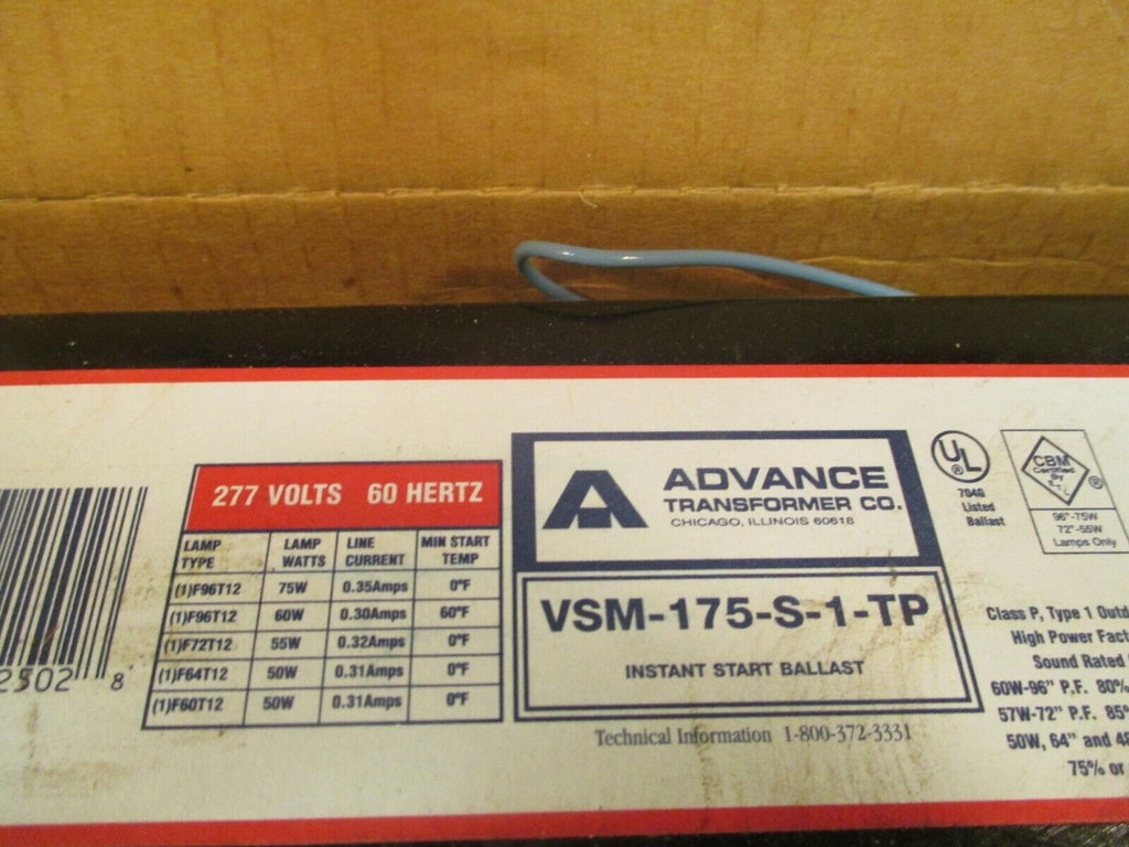 ADVANCE LAMP BALLAST 277V 60Hz VSM175STP eTech Surplus