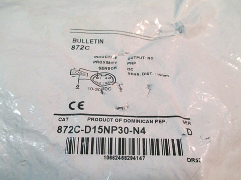 ALLEN BRADLEY 872C-D15NP30-N4 INDUCTIVE PROXIMITY SENSOR 10-30 VDC Series D