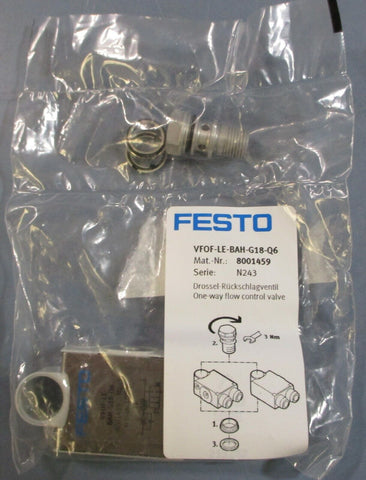 Festo VFOF-LE-BAH-G18-Q6 Throttle Valve Air Fitting 8001459 Ser. N243 10 bar Max