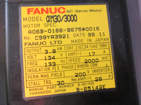 FANUC A06B-0166-B675#0016 M30/3000 AC Servo Motor