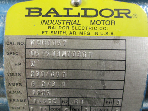Baldor VM8005T 2Hp 1725Rpm 3Ph Industiral Electric Motor - Used