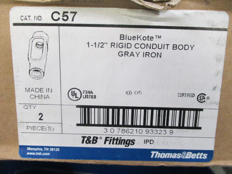 T&B 1-1/2" C57 BlueKote Rigid Conduit Outlet Body Lot of 2 - New